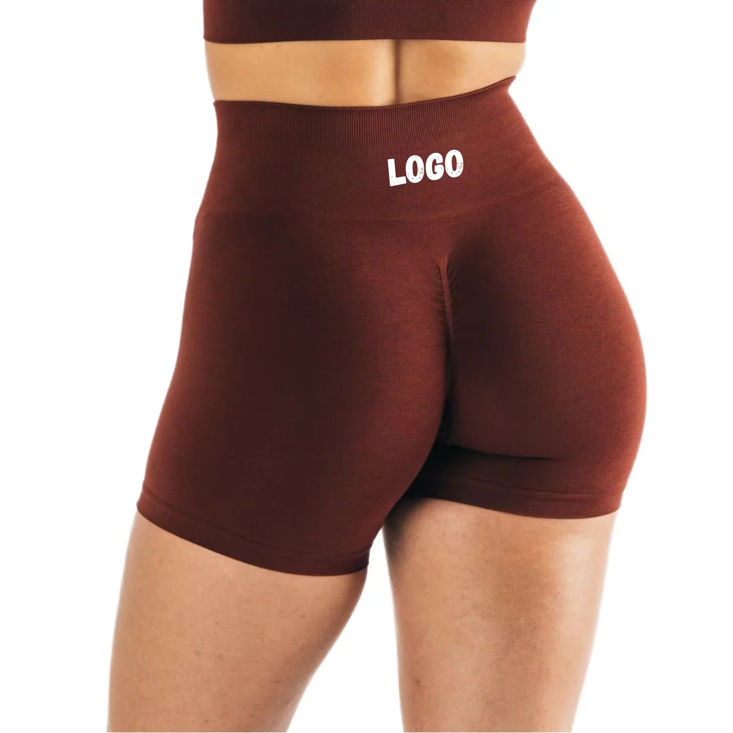 Custom Logo Women Seamless Jacquard Gym Shorts High-Waist Stretchy Compression Yoga Shorts
