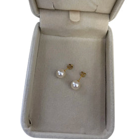 8-8.5 MM Akoya AU750 Real Solid 18k Gold Stud Earrings Seasalt Akoya Perfect Round Sea Salt Pearl Earrings-AAAAA High Luster Nat