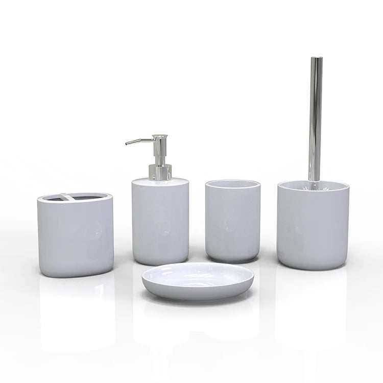 5pcs Eco-Friendly Modern Ceramic Custom Logo Table Top Household Washroom Accessories Bathroom Products Soap Dispenser Set