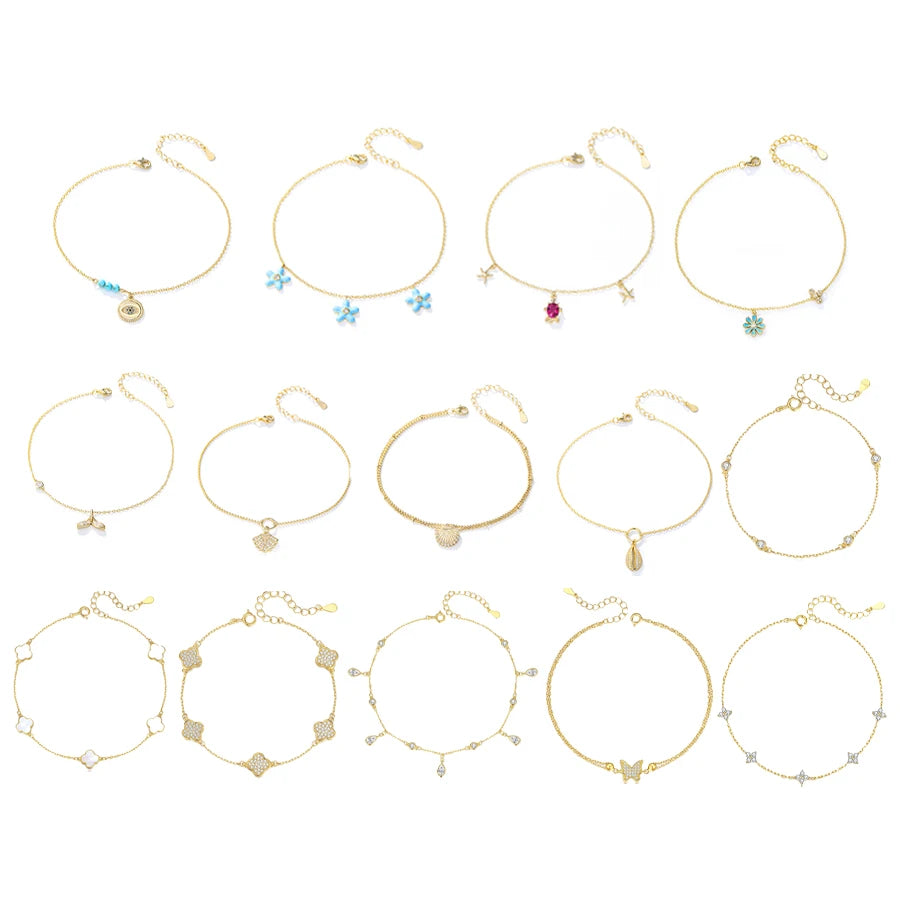 Wholesale Fine Jewelry Summer Beach Ankle Bracelet Sandals Jewelry 925 Sterling Silver Starfish Sea Turtle Shell Anklet Set MegaBDM