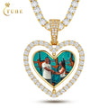 Hip Hop Jewelry Two Side Heart Shape Picture Pendant VVS Moissanite Diamond Custom Photo Pendant