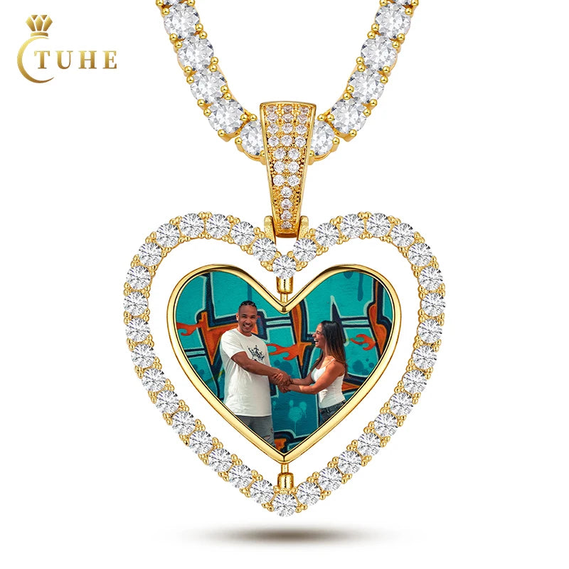 Hip Hop Jewelry Two Side Heart Shape Picture Pendant VVS Moissanite Diamond Custom Photo Pendant