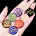 Natural Engraved Flat Round Vegvisir Luck Stone the Viking Compass / Runic Compass for Healing Crystal 25x25x5mm