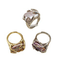 Nature BAROQUE Freshwater Pearl Adjustable Ring Top Fashion18k Gold Plating Setting Engagement Rings Wedding BRASS WOMEN'S Gift