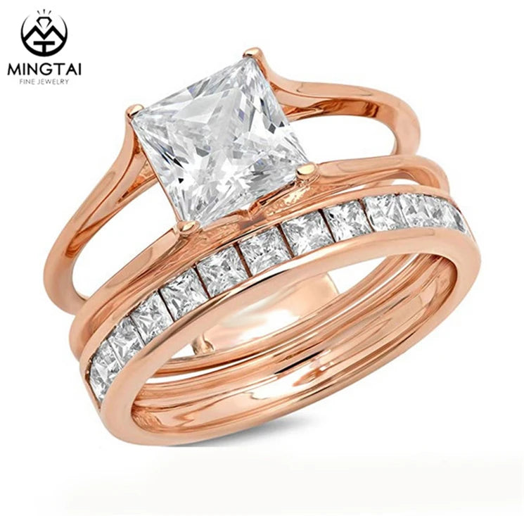 Hot Sale Customization Moissanite ZIRCON Adjustable Wedding Ring Set Rose Gold Couple Rings Sets