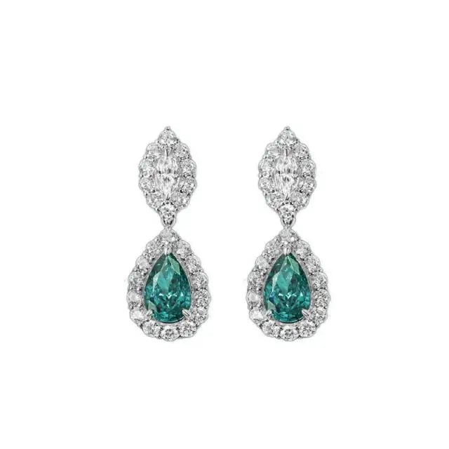 925 Sterling Silver Pear Shape Drop Paraiba Green Gemstone Drop Earrings Women Jewelry
