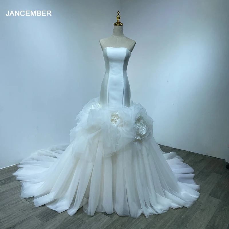 Classic Mermaid Strapless Wedding Dress 3D Flower Luxury Elegant Wedding Dress Wm15