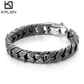 KALEN Totem Retro Jewelry Bracelets Mysterious Symbol Titanium Charm Stainless Steel Cuban Chain Link Bracelet Men