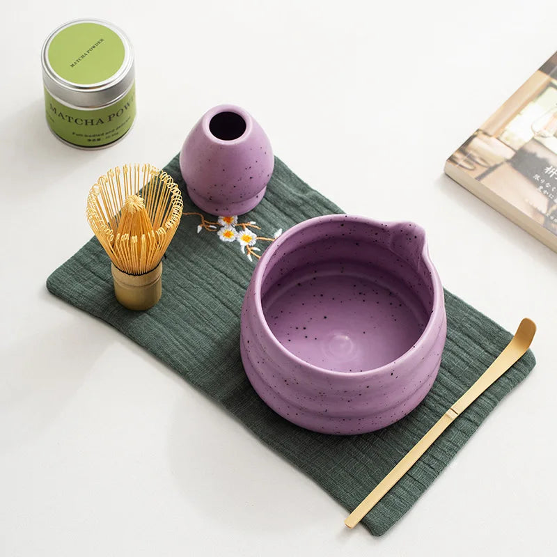 Gift Box Customizable Logo Japanese Ceremony Matcha Ceramic Chawan Bowl Whisk Set With Power Jar
