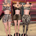 Fashion Leopard Print Skirt Sets Woman Outfit Spaghetti Strap Crop Camis + Slim Pant Suit