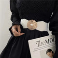 Pearl Sunflower Waistband for Jeans Pants Dresses Women Vintage Waist Belt Elastic Pu Stretch Belt