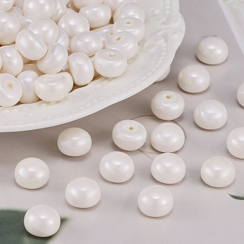 Wholesale 100pcs One-side-hole White Pearl Acrylic Beads for Necklace Making Jewelry Findings & Components