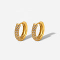 18K Gold Plated Clear Zircon Paved Hoop Earrings Waterproof Stainless Steel Zircon Huggie Earring