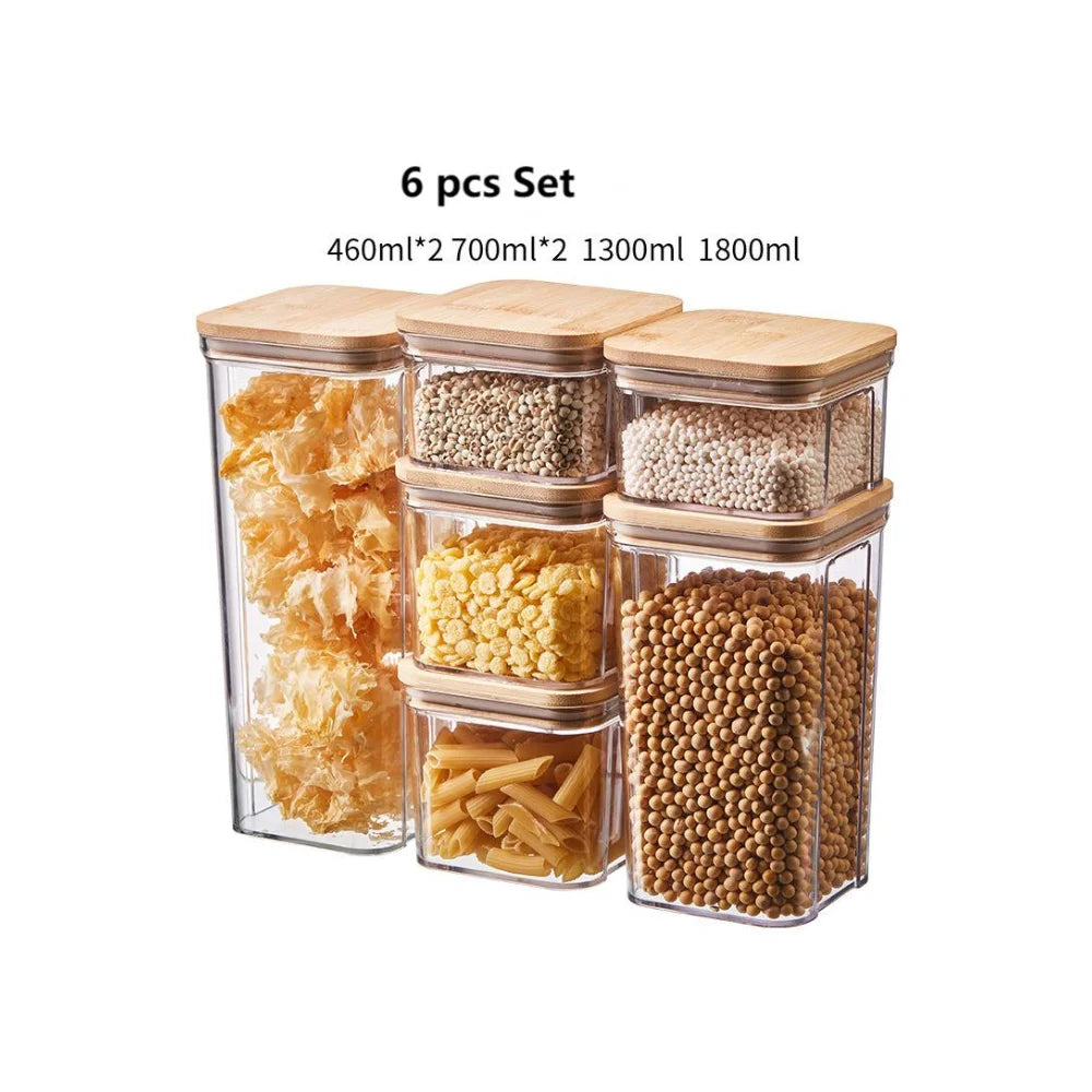 BPA Free Plastic Cereal Containers with Bamboo Lids Set for Kitchen Pantry Organization and Storage