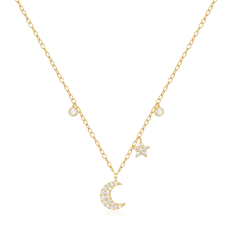 Factory Dropshipping Silver Earrings Jewelry S925 Sterling Silver Necklace Minimalist Zircon Star Moon Clavicle Necklace Women