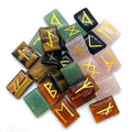 25pcs Black Obsidian Tiger Eyes Green Aventurine Rune Stone Set Runic Alphabets Engraved Lettering Wicca Crystal Reiki Set