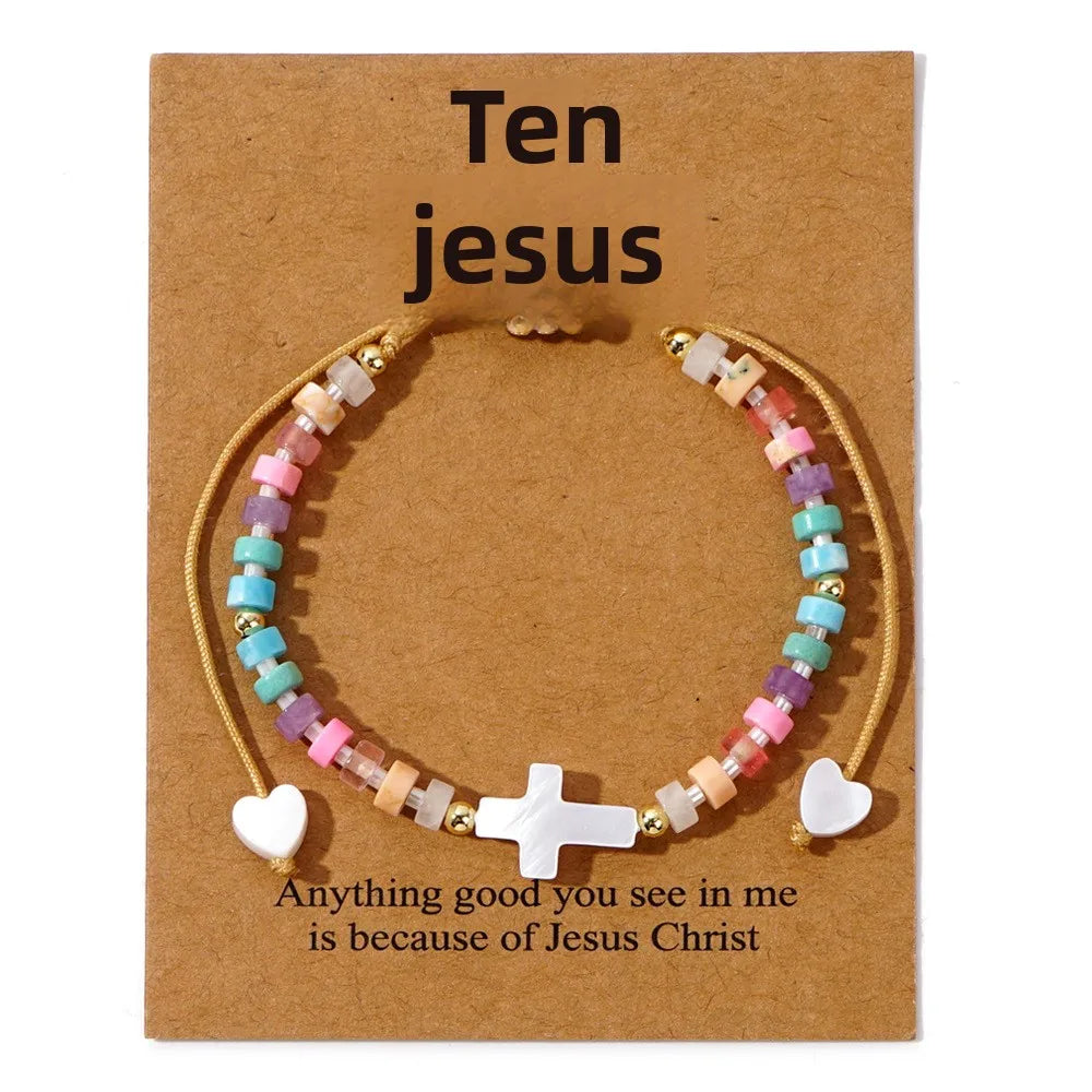 2025 New Year Ladies' Fashion Beaded Bracelet Copper Rice Beads Peach Heart Cross Shell All-Match Sweet Semi-Precious Stones for