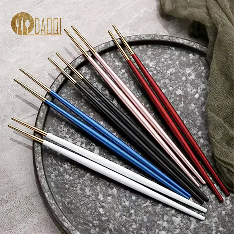 Nordic Gold Stainless Steel Metal Classic Chopsticks Set Laser Logo Wedding Sushi Use Durable Eco-Friendly Customized Packing