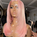 Pink 13*4 Lace Frontal Pre-Plucked Straight Bob Wigs for Women No Tangled Bleached Buckle Cuticle Aligned Human Hair Wigs