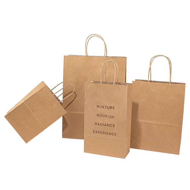 Luxury Custom Size Recycled Kraft Paper Bag Durable Shopping Handle Package for Grocery Supermarket Household Use