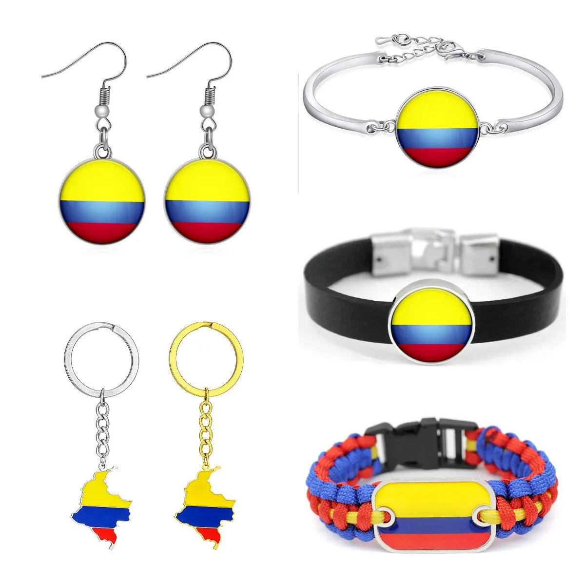 80 Models Caribbean Colombia Flag Map Tie Clip Lapel Pin Ring Brooch Cuff Link Necklace Bracelet Earrings Key Chain Jewelry Set