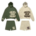 Custom Autumn Street Style 100% Cotton Terry Screen Printed Shorts and Hoodie Set Oversize Sportswear Designer Tracksuit for Men