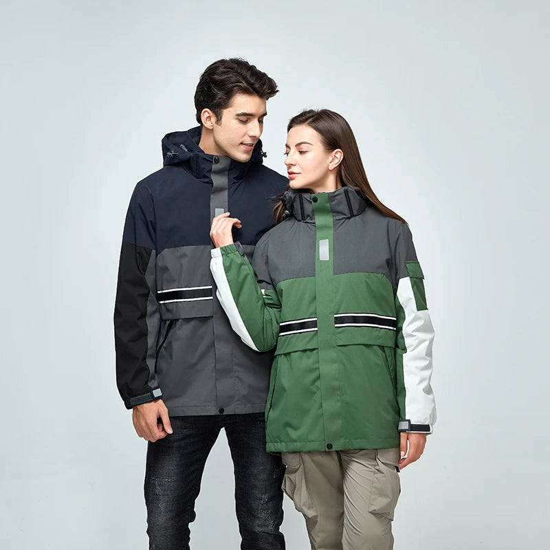 Unisex 3 in 1 Technical Jacket Stylish Design with Removable Fleece Lining Windproof Double Jacket for Winter Zipper Closure