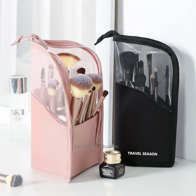 1 Pc Stand Cosmetic Bag for Women Clear Zipper Makeup Bag Travel Female Makeup Brush Holder Organizer Toiletry Bag