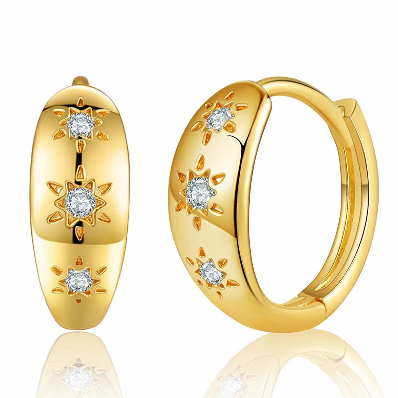 Women Brass 18ct Yellow Gold Hoop Earring With Crystal Stones for Women Fashion Jewelry