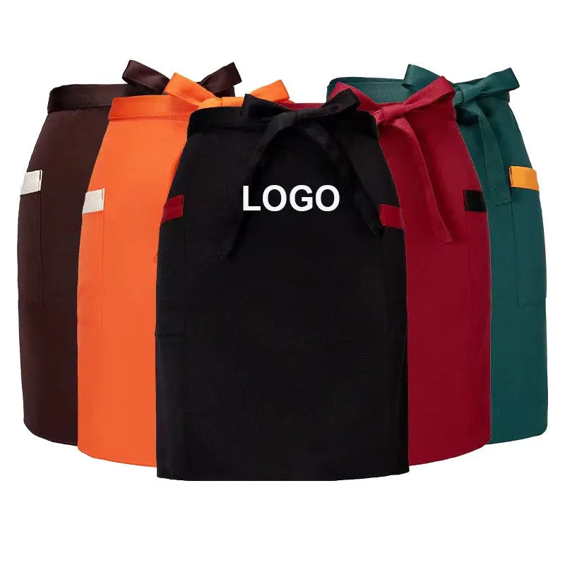 Kitchen Waterproof Half-length Waiter Waitress Apron Custom logo Chef Cooking BBQ Pepper Pocket Cooking Baking Chef Aprons