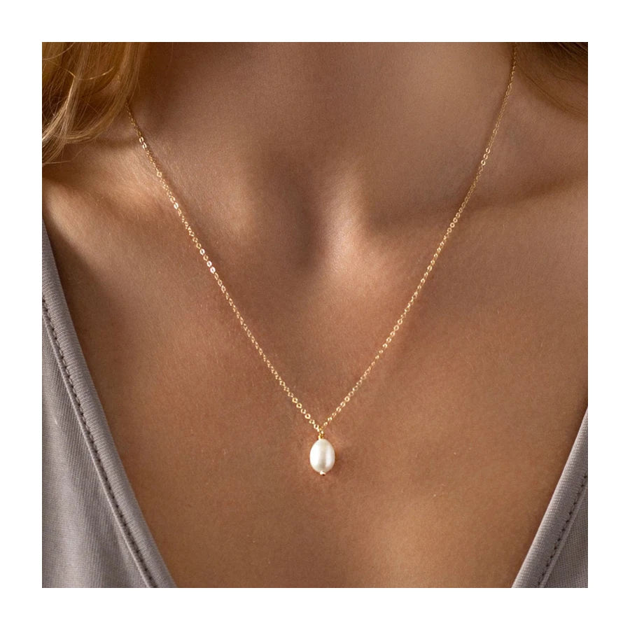 Simple Baroque Freshwater Cultured Pearl Pendant Choker Necklace Everyday Necklace Jewelry for Women Bridesmaid Gift