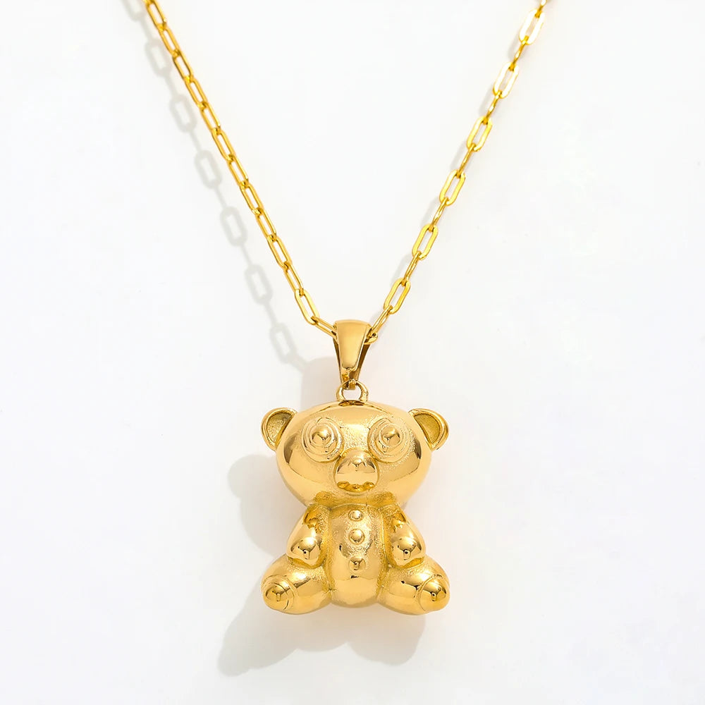 Joolim Jewelry  High End Polish 18k Gold Plated Bear Animal Chain Necklace Trendy  Sweater Stainless Steel Jewelry Wholesale