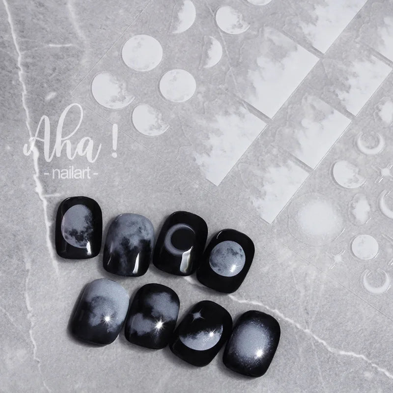 AHA Series New Dreamy Cute Nail Enhancement Sticker White Cloud Moon Flower Nail Sticker