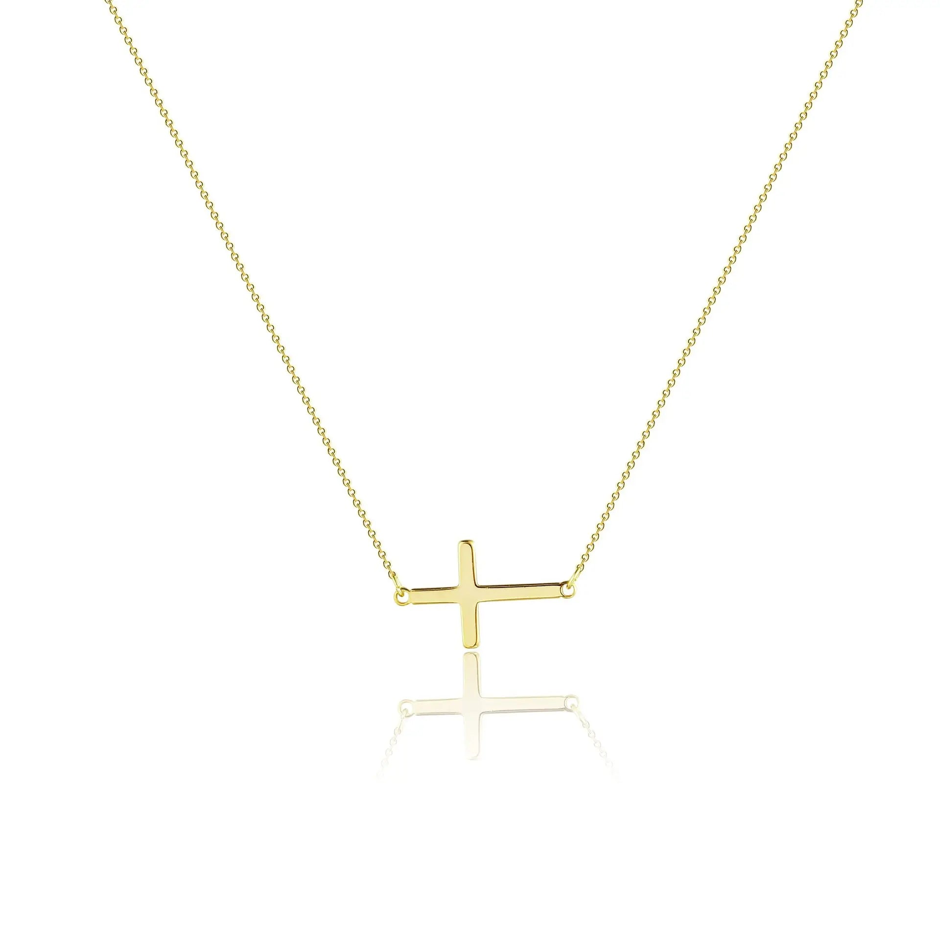 Fashion Minimalist Small Simple Cross Pendant Necklace Jewelry 18k Gold Plated Stainless Steel Cheap Sideways Cross Necklace