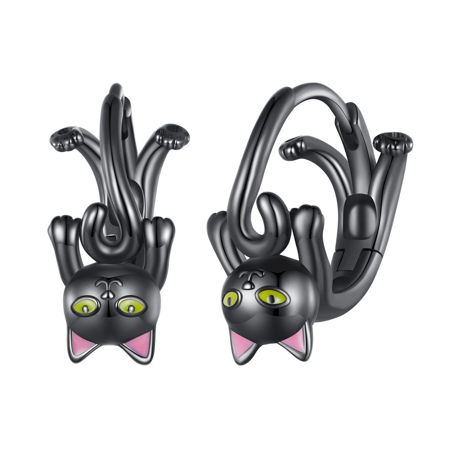 925 Sterling Silver Lovely Black Cat Ear Buckles Cute Animal Hoop Earrings Plated Black Gold for Women Fashion Jewelry BSE798