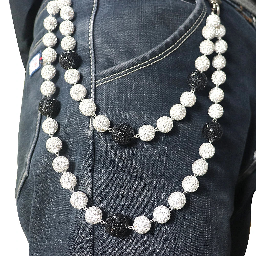Disco Ball Beaded Layered Pendant Bag Jeans Pocket Belt Chains Hip Hop Rhinestone Beads Wallet Chain for Men Woman Gift