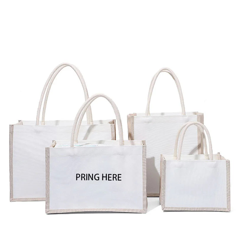 Promotion Sublimation Blank Cotton Canvas Tote Shopping Bag Custom Printed LOGO Grocery Gift Wholesale Jute Bag with Lamation