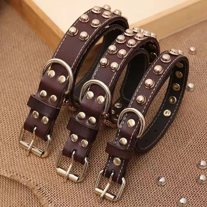 Luxury Nylon Cowhide Dog Collar with Metal Button Neck Rope Outdoor Pet Training Leash Accessories Personalized Features