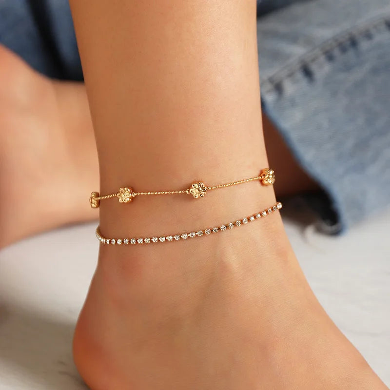 HOVANCI Anklets Vendor 5 Multilayered Lock Snake Chain Anklet for Women Trend Gold Butterfly 3Pcs/Set Foot Bracelet Anklets