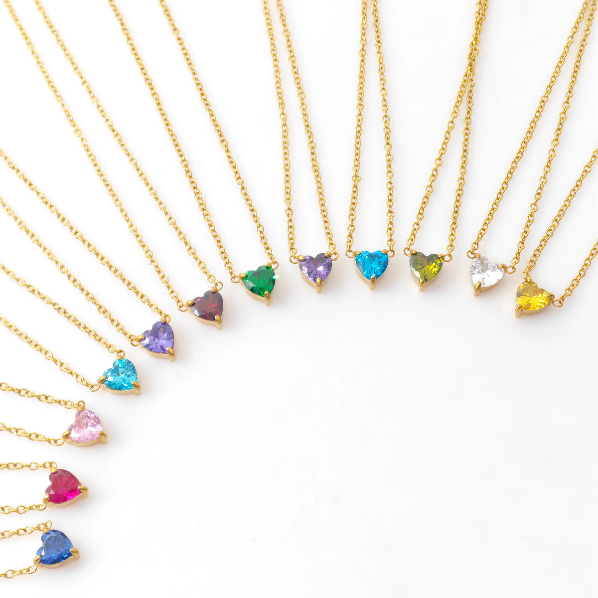 CE Certificate Stainless Steel Heart Shape Colorful 12 BirthStone Necklace for Women Personalized Mothers Day Christmas Gift MegaBDM