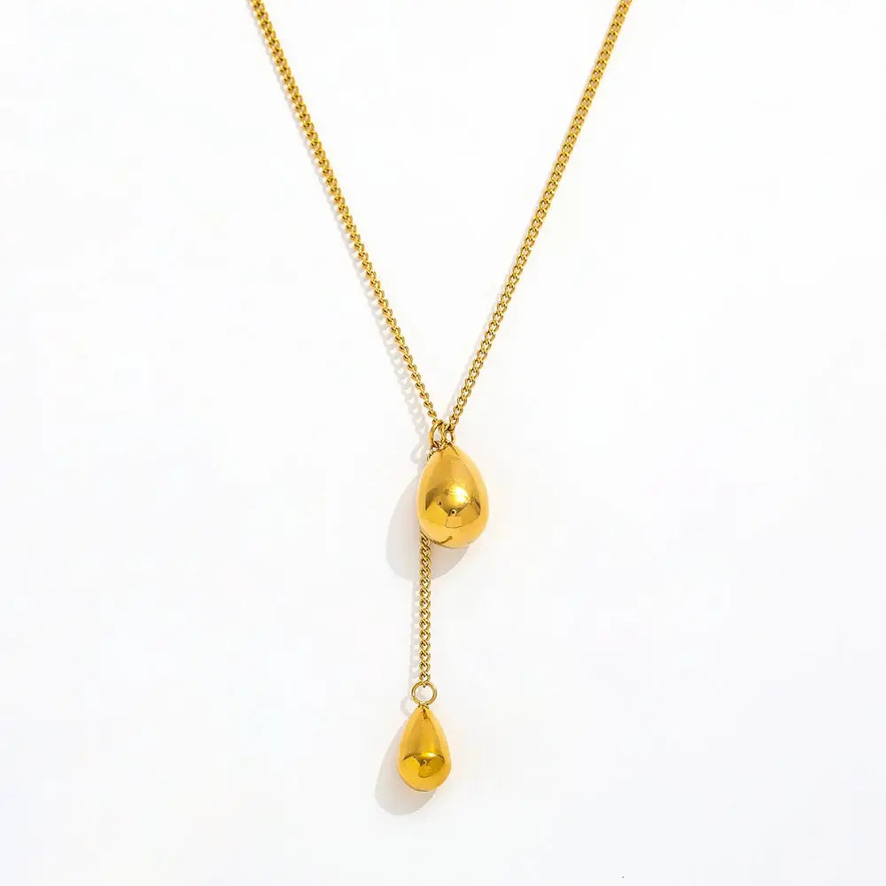 Joolim Jewelry's Classic Geometric Water Drop Tassel Pendant Necklace 18k Gold Plated Stainless Steel Link Chain-Wholesale