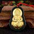 Factory Live Broadcast Gold Inlaid With Jade Hetian Jade Black Jade Men's And Women's  Gold Guanyin Buddha Pendant Gift