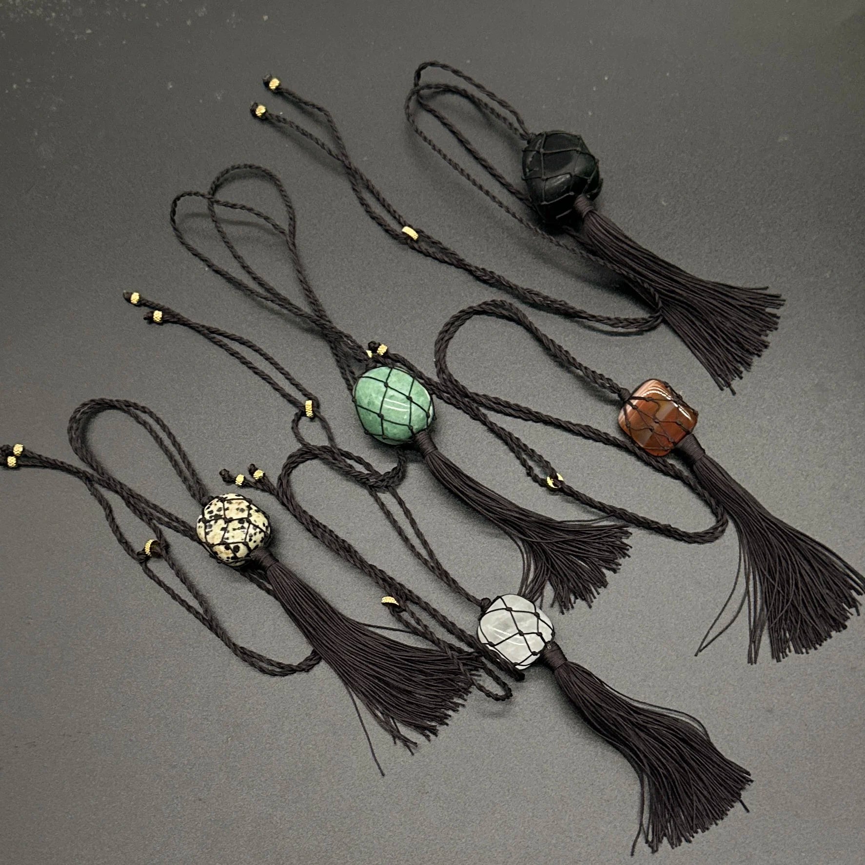 100% Handmade Bohemian Natural Crystal Pendant Necklace  Hand-Knotted Rope & Tassel Custom Healing Stone Sweater Chain Wholesale