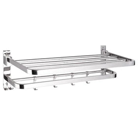 AKPN Modern 304 Stainless Steel 60cm Towel Shelf Wall-Mounted Towel Racks with 5 Hooks for Home Hotel Bathroom
