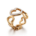 Hot Sale New Design Round Hollow Stainless Steel Gold Plated Heart Zircon Women Wedding Rings