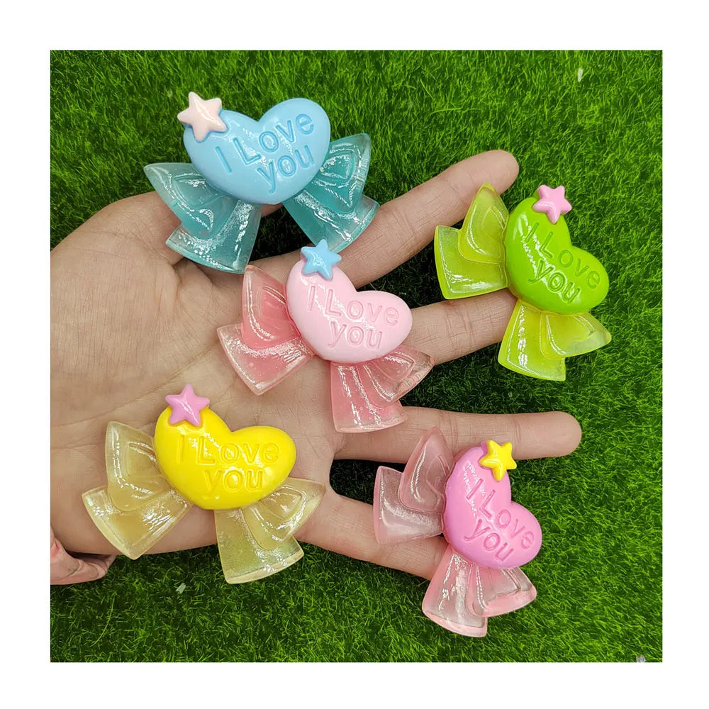 Large Bow Heart I Love You Flatback Resin Cabochon for Embellishment Accessories Scrapbooking DIY Crafts Phone Case Decoration