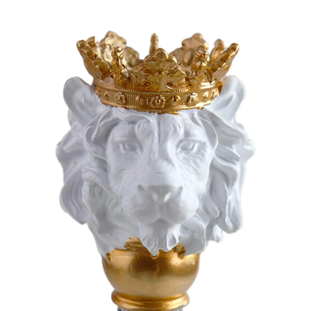 Platinum Yellow Checkered Lion Head 3D Resin Figurine Hand-painted Artistic Fashion Luxurious Decor Living Room Study Room