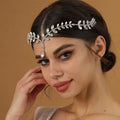 Bridal Rhinestone Tassel Forehead Wedding Hair Hoop Headwear Crystal Hairband for Women
