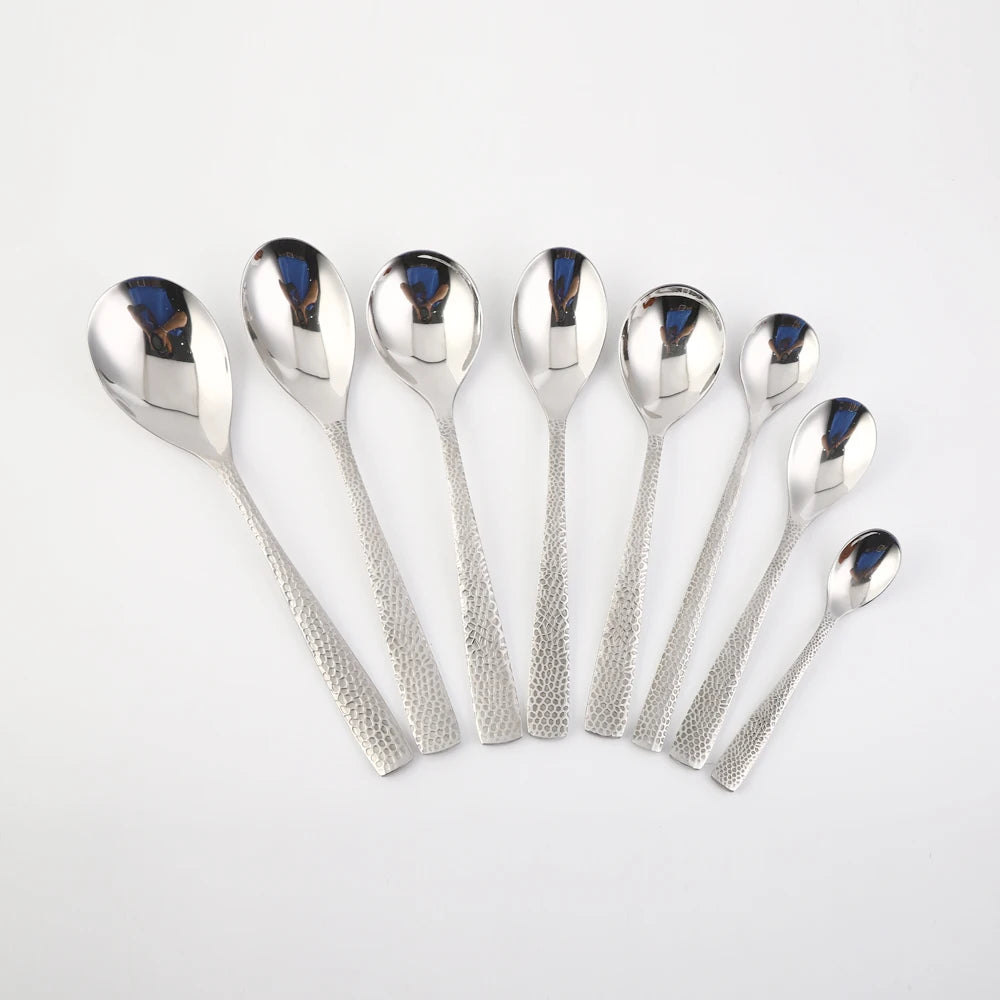 Customized High-quality Stainless Steel Silver Tableware Unique Grain Pattern Tableware Set