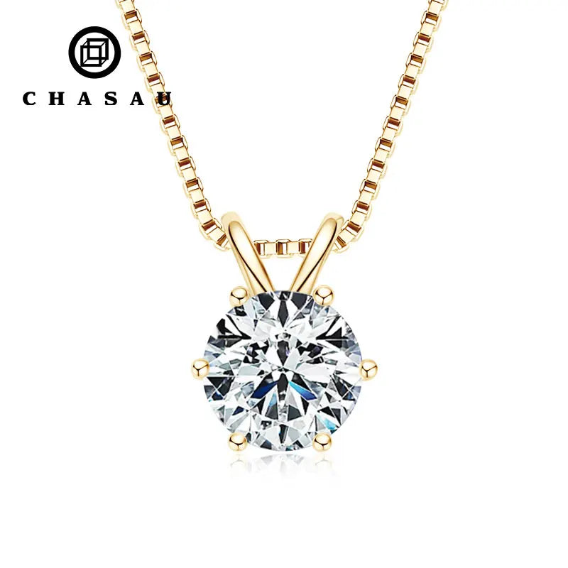 Moissanite 1ct 2ct 3ct Round Gold Plated 925 Sterling Silver VVS Moissanite Pendant Necklace with Gra Certificate